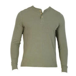 Wood - Long Sleeve Henley Lounge Shirt - Olive