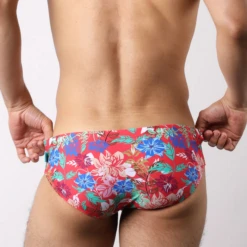 Timoteo - Lakeshore Low Rise Swim Brief - Floral Red -Men Underwear Store 68369 B 02840.1684354405