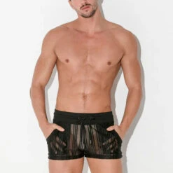 Code 22 - Mesh Pinstripe Shorts - Black -Men Underwear Store 68545 LS2 15721.1684196240