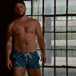 Chris Turk - Geometric Swim Trunk - Blue -Men Underwear Store 68921 LS 57337.1685053887