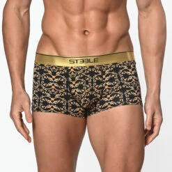 St33le - Cotton Print Low Rise Trunk - Black/Gold Filigree