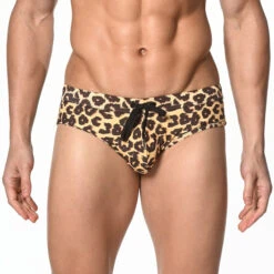 St33le - Freestyle Swim Brief W/ Cup - Honey/Brown/Leopard