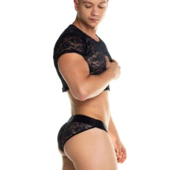 GIGO - Redemotion Lace Crop Top - Black -Men Underwear Store 70182 S 05824.1682638510