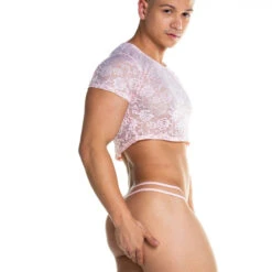GIGO - Redemotion Lace Crop Top - Pink -Men Underwear Store 70186 LS 91018.1682638926