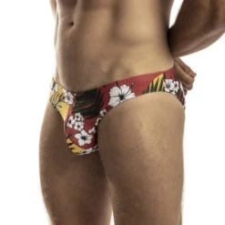 Jack Adams - Second Skin Swim Brief - Hibiscus Palm/Red